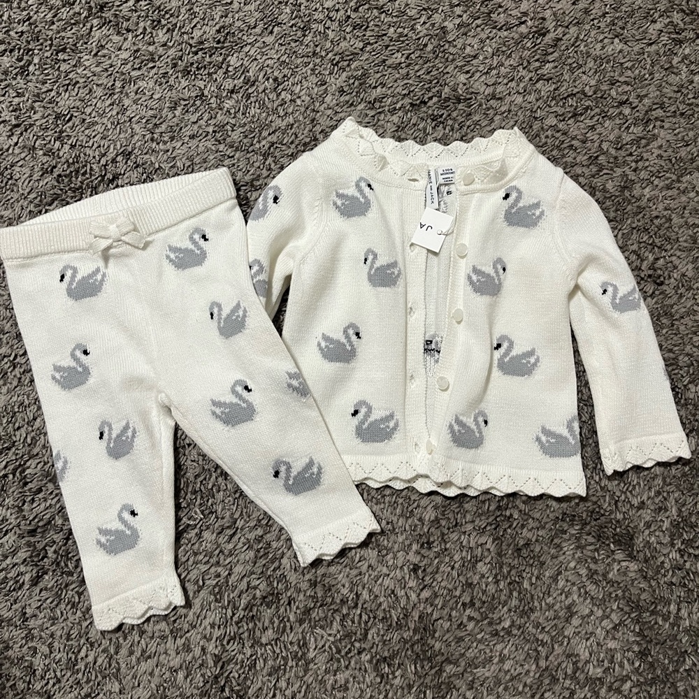 Swan Print Baby Cardigan and Pants Set